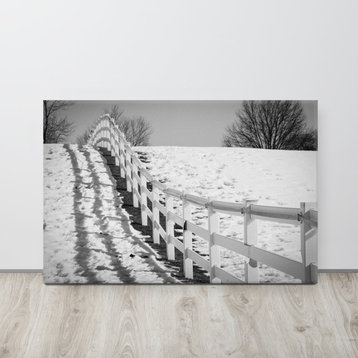 Endless Fence Rural Black & White Landscape Photo Canvas Wall Art Print, 24" X 36"