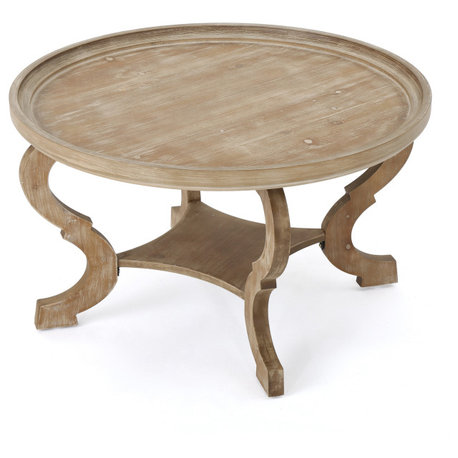 GDF Studio Alteri Finished Faux Wood Circular Coffee Table, Natural