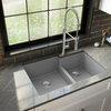 Karran 32" Undermount Double Bowl 60/40 Quartz Kitchen Sink Kit, Grey