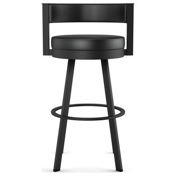 Amisco Browser Swivel Counter and Bar Stool, Charcoal Black Faux Leather / Black Metal, Counter Height