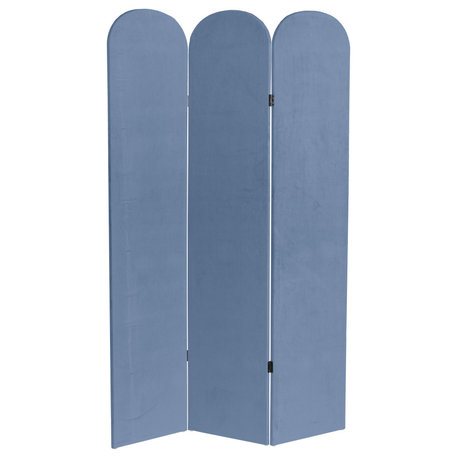 6 ft. Classic Arch Velvet Room Divider Blue 3 Panel