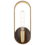 Livex Lighting - Bronze With Antique Brass Accents Industrial, Mid Century Modern, Single Sconce - Inspired by Scandinavian design, the Ravena collection makes a definitive statement with strong silhouettes, clean lines and is a stunning focal point in a modern urban style interior.  The exposed bulbs make a beautiful compliment to the distinctive contrasting finishes. This stunning single light sconce fits perfectly in a minimalistic modern bathroom, living room, hallway or bedroom and it is presented in a bronze finish with gold finish inside.