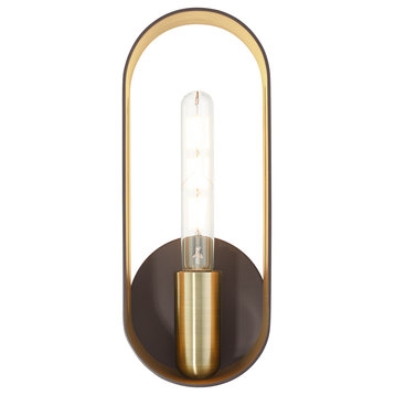 Bronze With Antique Brass Accents Industrial, Mid Century Modern, Single Sconce