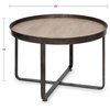 Modern Farmhouse Coffee Table, Crossed Metal Base & Tray Like Round Top, Natural