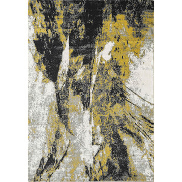 Abani Laguna Modern Abstract Gold And Grey Area Rug, 4'x6'