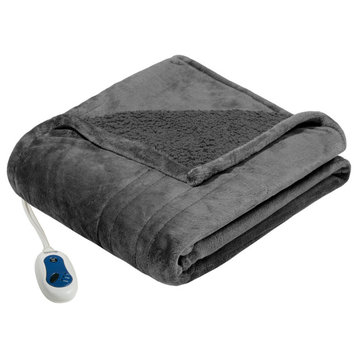 Beautyrest Microlight And Berber Solid Heated Throw, Gray