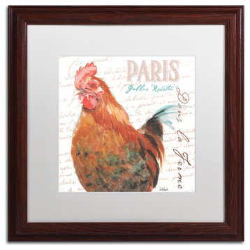 'Dans la Ferme Rooster I' Art, 16x16, Wood Frame, White Mat