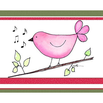 Song Bird - Pink , Ready To Hang Canvas Kid's Wall Decor, 24 X 30