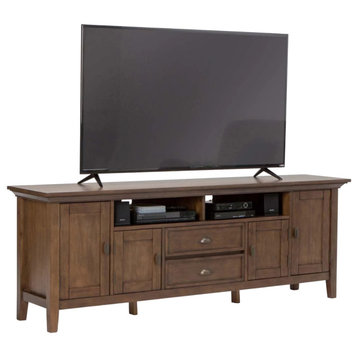 Rustic TV Stand, Pine Frame With Framed Doors & Drawers, Natural Aged Brown, 72"