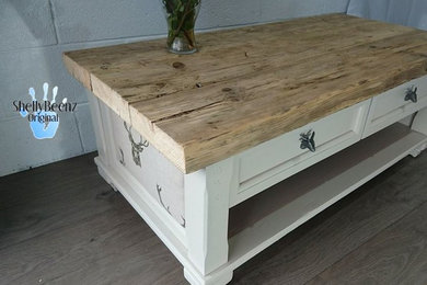 Refurbished Large Coffee Table with Reclaimed Wood Top, Stag Panels
