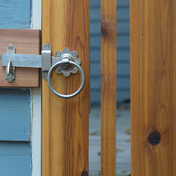 Traditional ring gate latch in 316 stainless steel on wood gate