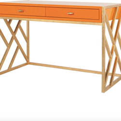 Worlds Away Cordelia Orange Lacquer & Gold Leaf Desk - Desks And Hutches
