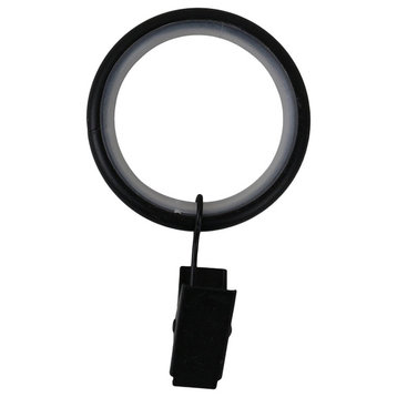 Curtain Rings With Clips, 1.5", Black, Set of 32