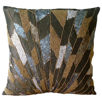 Brown Geometric 18"x18" Silk Pillows Covers for Couch, Glamorous Spalsh