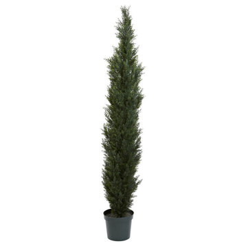 7' Mini Cedar Pine Tree With3614 Tips in 12' Pot, Two Tone Green, Green