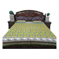 Mogul Interior - Indian Print Bedspread Summer Cotton Bedding Green Animal Printed - Quilts And Quilt Sets