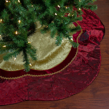 60" Red and Gold Scalloped Sequined Christmas Tree Skirt