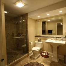 masterbathroom mirror and top storage