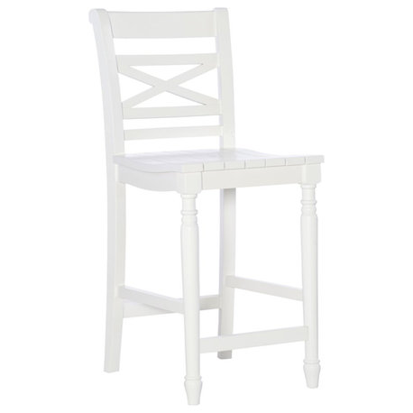 Linon Asher 24.25" Wood Farmhouse Counter Stool with X Back Plank Seat in White