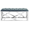 Tufted Bench/Ottoman With Gold Stainless Steel Geometric Frame, Sea Blue