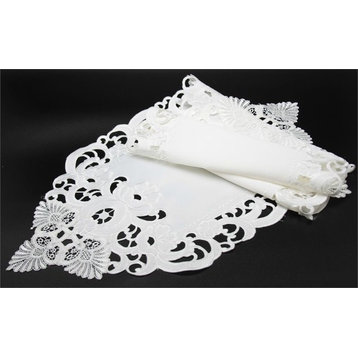 Delicate Lace Embroidered Cutwork Table Runner, White, 15"x54"