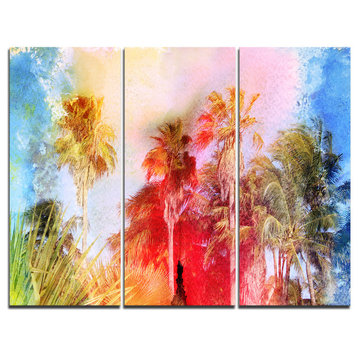 "Retro Palms Watercolor" Trees Painting Canvas Art Print, 3 Panels, 36"x28"
