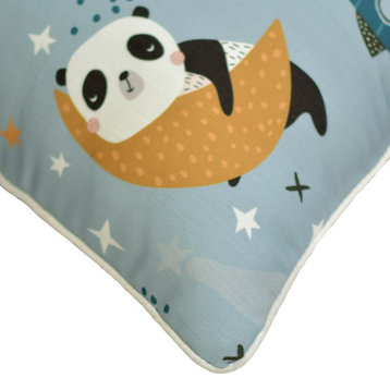 Blue Cotton Nursrey & Kids Pillows 14"x14" Throw Pillow Cover - Panda In Space