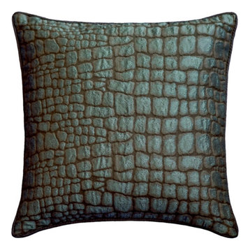 Decorative 24"x24" Animal textured Blue Jacquard Throw Pillows - Animal Shimmer