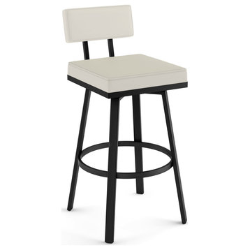 Amisco Staten Swivel Stool, Off White Faux Leather/Black Metal, Bar Height