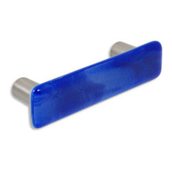 CKP - Art Glass Pull, Cobalt Blue Swirl, Dull Brushed Nickel Base - Cabinet And Drawer Handle Pulls