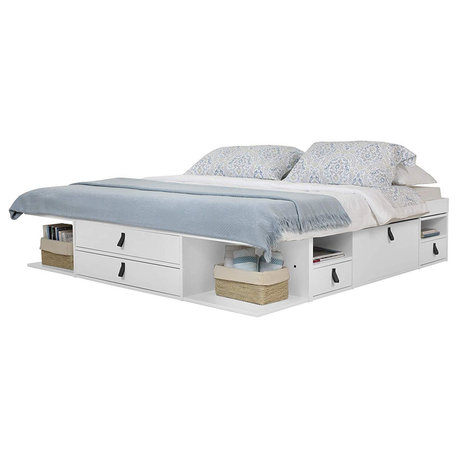 Memomad Bali Storage Platform Bed with Drawers (Queen Size, Off White)