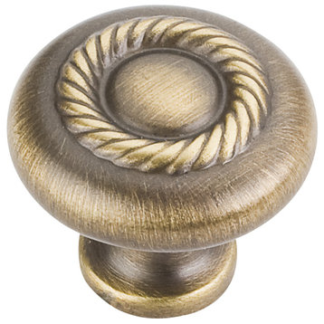 Jeffrey Alexander Lenoir 1-1/4" Round Rope Knob, Antique Brushed Satin Brass.