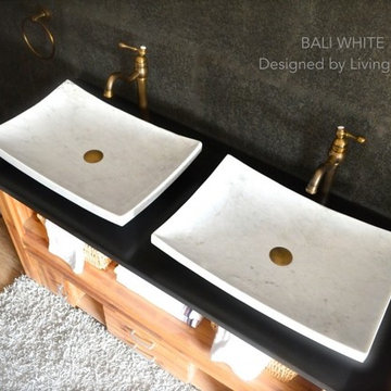 WHITE MARBLE BATHROOM VESSEL SINK 23"x16"-BALI WHITE