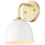 Golden Lighting - Zoey 1 Light Wall Sconce, Olympic Gold With White - The Zoey Collection is proof that simple can be beautiful. This elegantly utilitarian series has the chic versatility to enhance the style of a variety of spaces. The smooth lines of this minimalist design pair well with transitional to modern d�cors. The cleanness of the contemporary look gives the fixtures a slightly industrial feel. Zoey is offered in a number of sizes with a combination of shade and finish options available. The color of the shade?s interior consistently matches the shade?s exterior finish. The silhouette of the metal shade is a modern update to the classic dome shape. This wall sconce is perfect for hallways, bedrooms, or to use as an accent.