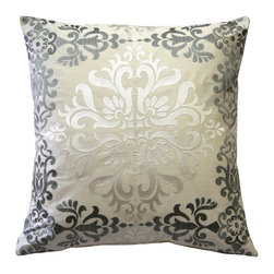 Pillow Decor Ltd. - Sumatra Silk Embroidery Decorative Throw Pillow, Moonlight, 21"x21" - Decorative Pillows