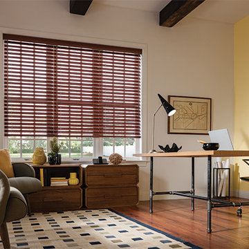 HOME OFFICE IDEAS - Dark Wood Blinds Window Treatment Ideas
