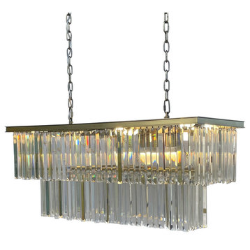 Lightupmyhome D'Angelo 40" Clear Glass Crystal Prism Chandelier, Antique Brass
