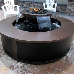 Evolution 360 Hammered Copper Fire Bowl With 4 Waterfall Scuppers - Outdoor Fountains And Ponds
