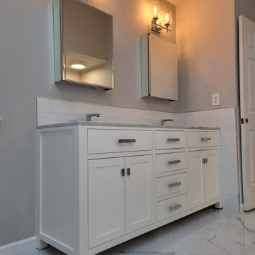 Full Master Bath Remodel - Freestanding Tub, Vanity Backsplash, Schluter