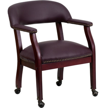 Leather Conference Chair With Casters, Burgundy, 24"x25"x30"