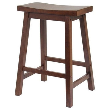 Pemberly Row 24" Contemporary Saddle Seat Solid Wood Counter Stool in Walnut