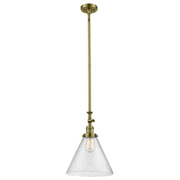 X-Large Cone 1-Light Mini Pendant, Antique Brass, Seedy