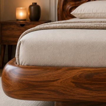Handcrafted Rounded Wood Bed Corner | Sculptural Solid Wood Platform Bed