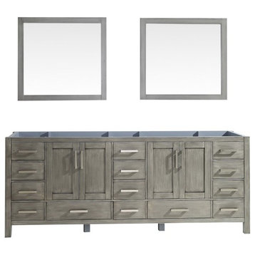 Jacques 84" Distressed Grey Double Vanity, no Top and 34" Mirrors