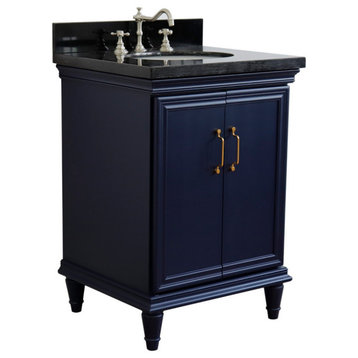 25" Single Vanity, Blue Finish With Black Galaxy And Oval Sink