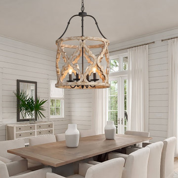 $259.99 Vintage Distressed White Carved Wood 4-Light Lantern Farmhouse Chandelie