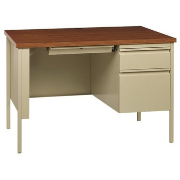 Hirsh 24x45 Right Hand Single Pedestal Metal Desk Beige/Oak