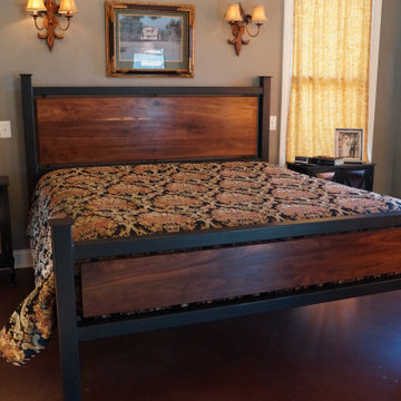 Painted Steel & Walnut King Size Bed