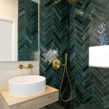 Bold Texture Meets Modern Tranquility for this small shower room