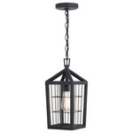 Vaxcel - Gage 7" Outdoor Pendant Volcanic Black - We took the best of both farmhouse and industrial design elements to create the Gage collection of exterior lighting. Bold, lantern style framework is paired with wire cage shades and finished in volcanic black. Clear glass panels offer maximum light output for your outdoor spaces. Made of weather resistant materials that can withstand rain, sleet and snow providing long lasting durability for the safety of your family and home. This hanging ceiling pendant fixture is perfect for a wide variety of applications including your front door, porch, patio, garage, barn, entryway, gazebo, and more!